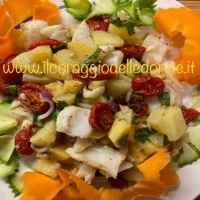 Catalana di baccalà con pomodorini confit a modo mio